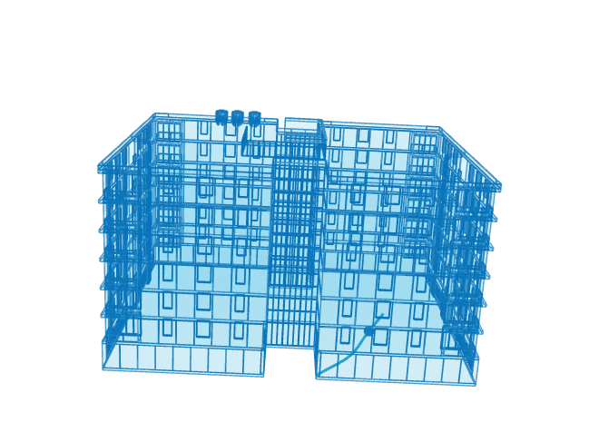 Modello digitale in wireframe di un condominio.
